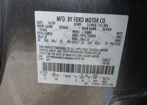 2010 Ford Edge Limited z USA, uszkodzony, nr VIN 2FMDK4KC4ABA47618